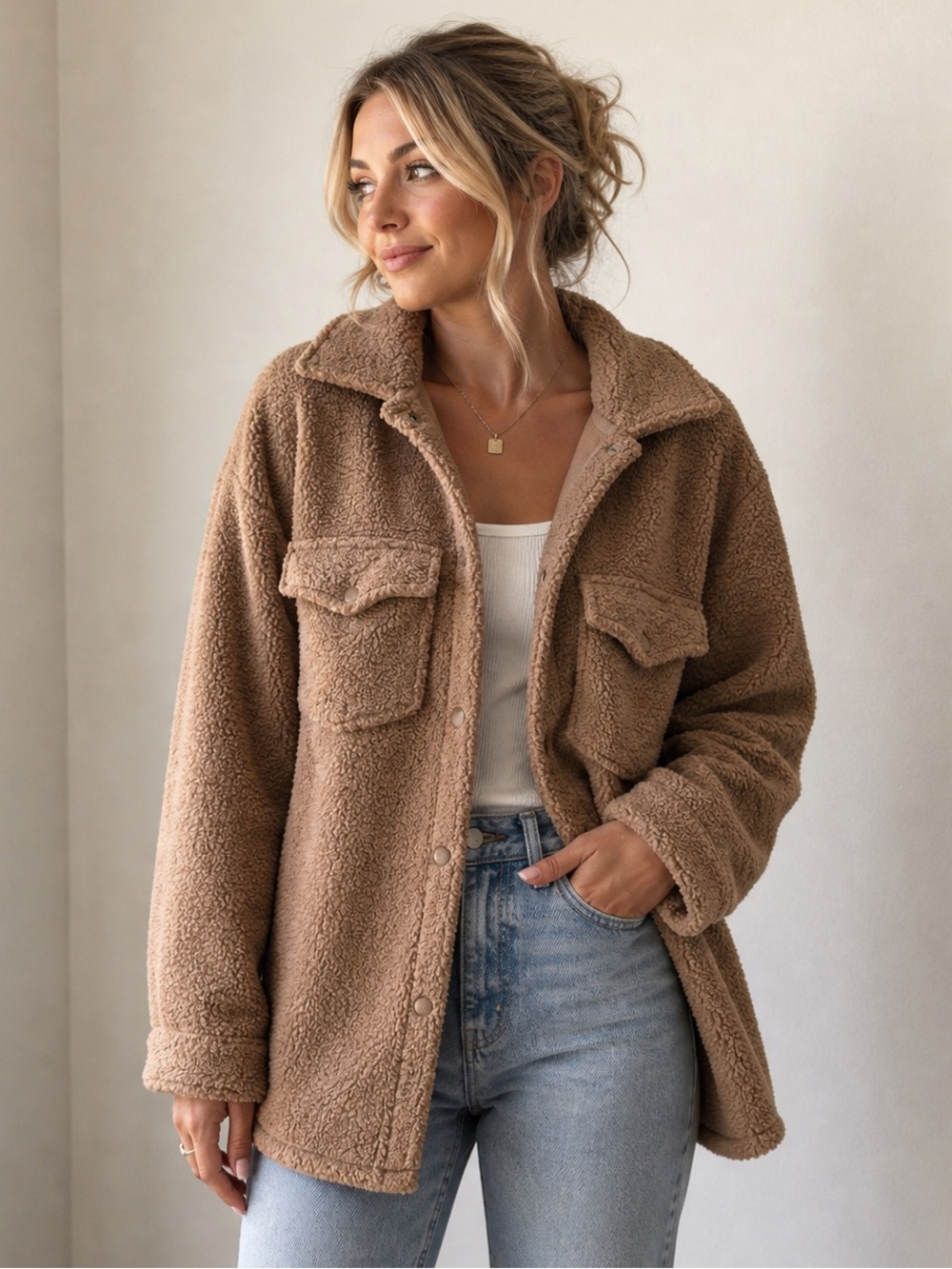 Abercrombie Cozy Tan Sherpa Jacket